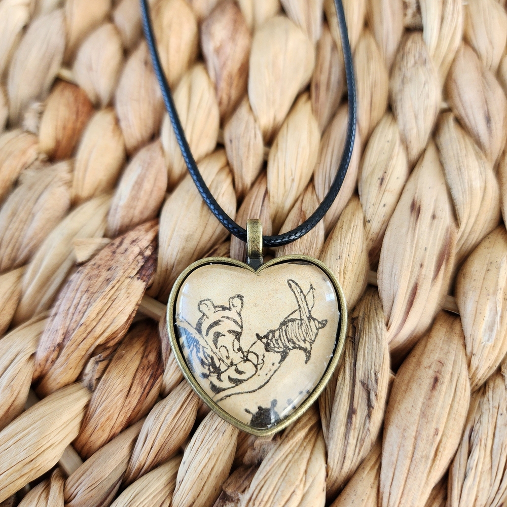 Tigger and Roo Upcycled 1970s Winnie the Pooh Book Page Illustration Pendant Nec